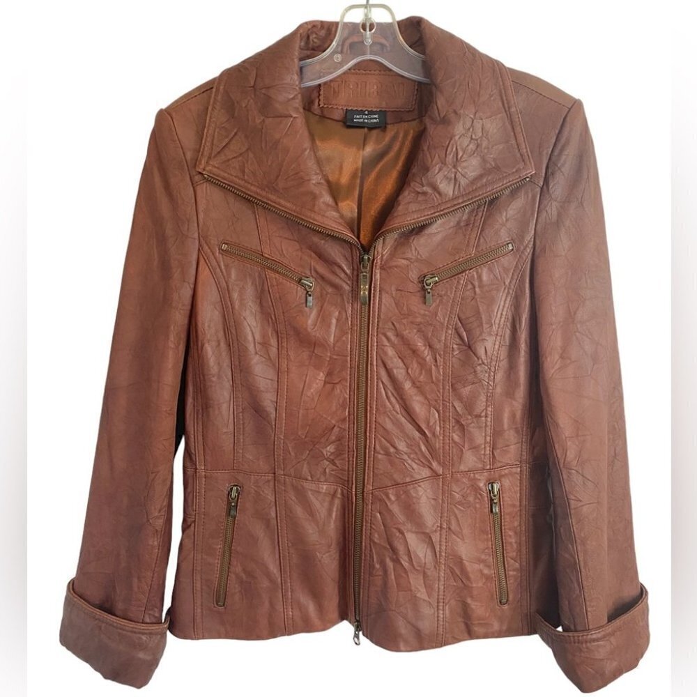 Tribal Rustic Red Vegan Leather Biker Jacket Ladies 4